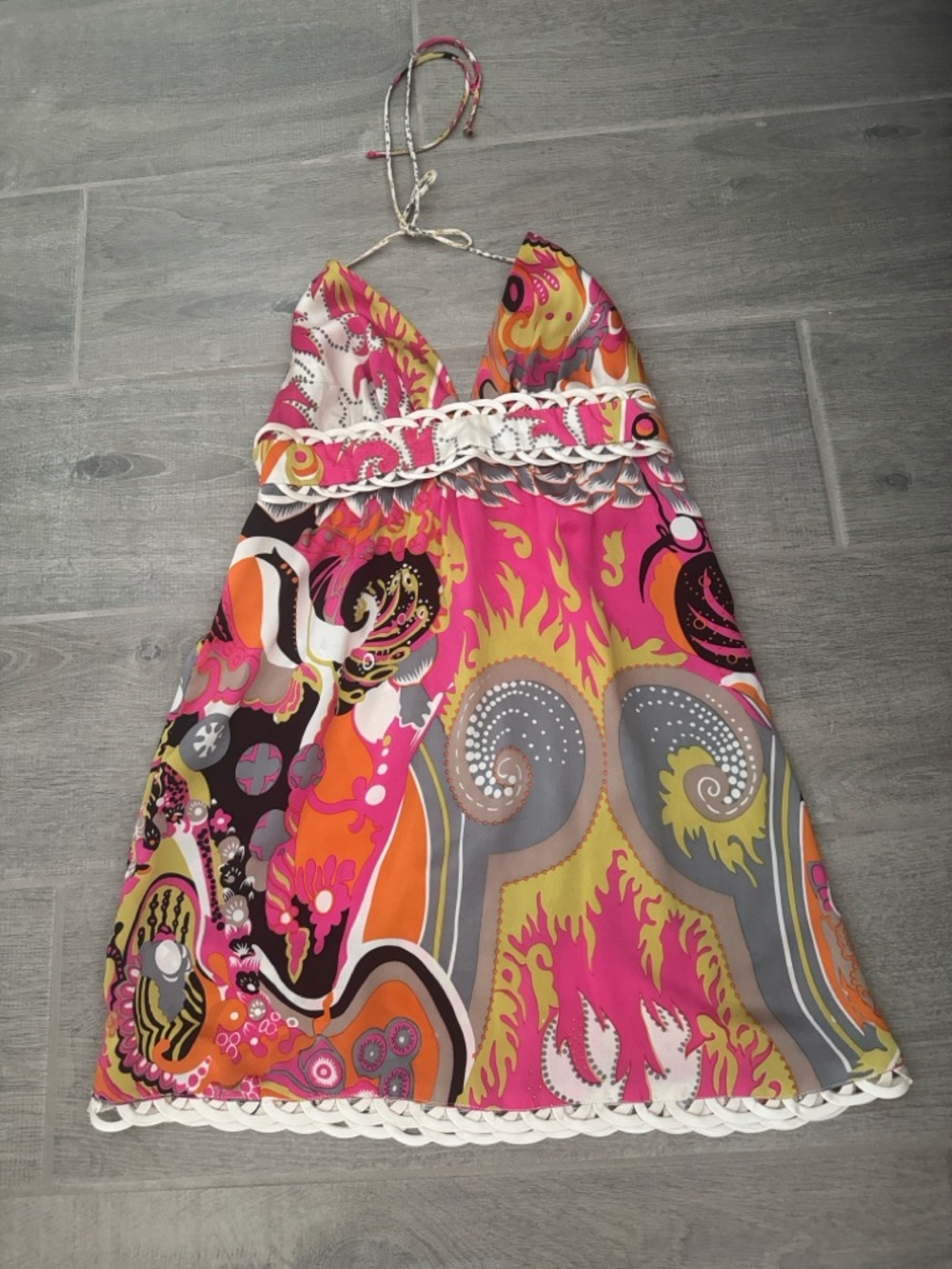 Alice & Trixie Halter Dress in Pink, Orange & Gray, lime green - Picture 7 of 11